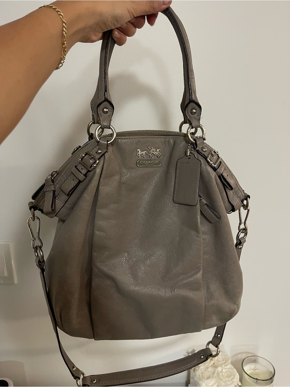 Coach Gray Leather Pleated Shoulder Bag